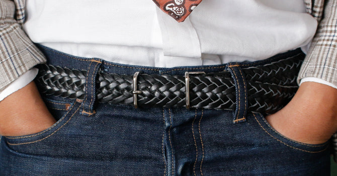 MERCER ITALIAN VEGETABLE TANNED OILED LEATHER MESH BELT(ブラック)の着用イメージ