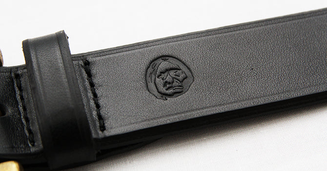 MERCER ITALIAN VEGETABLE TANNED OILED LEATHER BELT（ブラック）の刻印