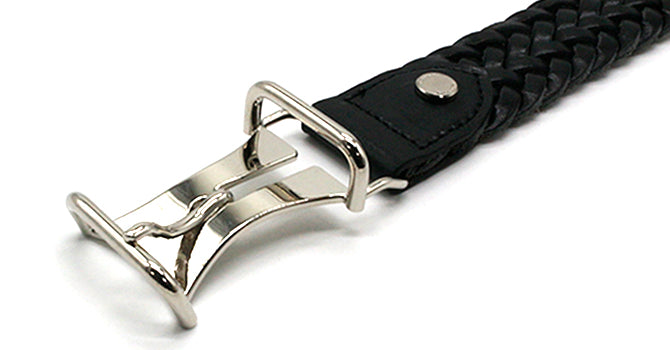 MERCER ITALIAN VEGETABLE TANNED OILED LEATHER MESH BELT（ブラック）のバックル（表）