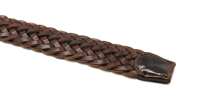 MERCER ITALIAN VEGETABLE TANNED OILED LEATHER MESH BELT（ダークブラウン）の剣先